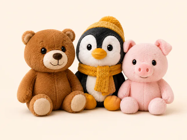 Custom bear, penguin and pig plush toys